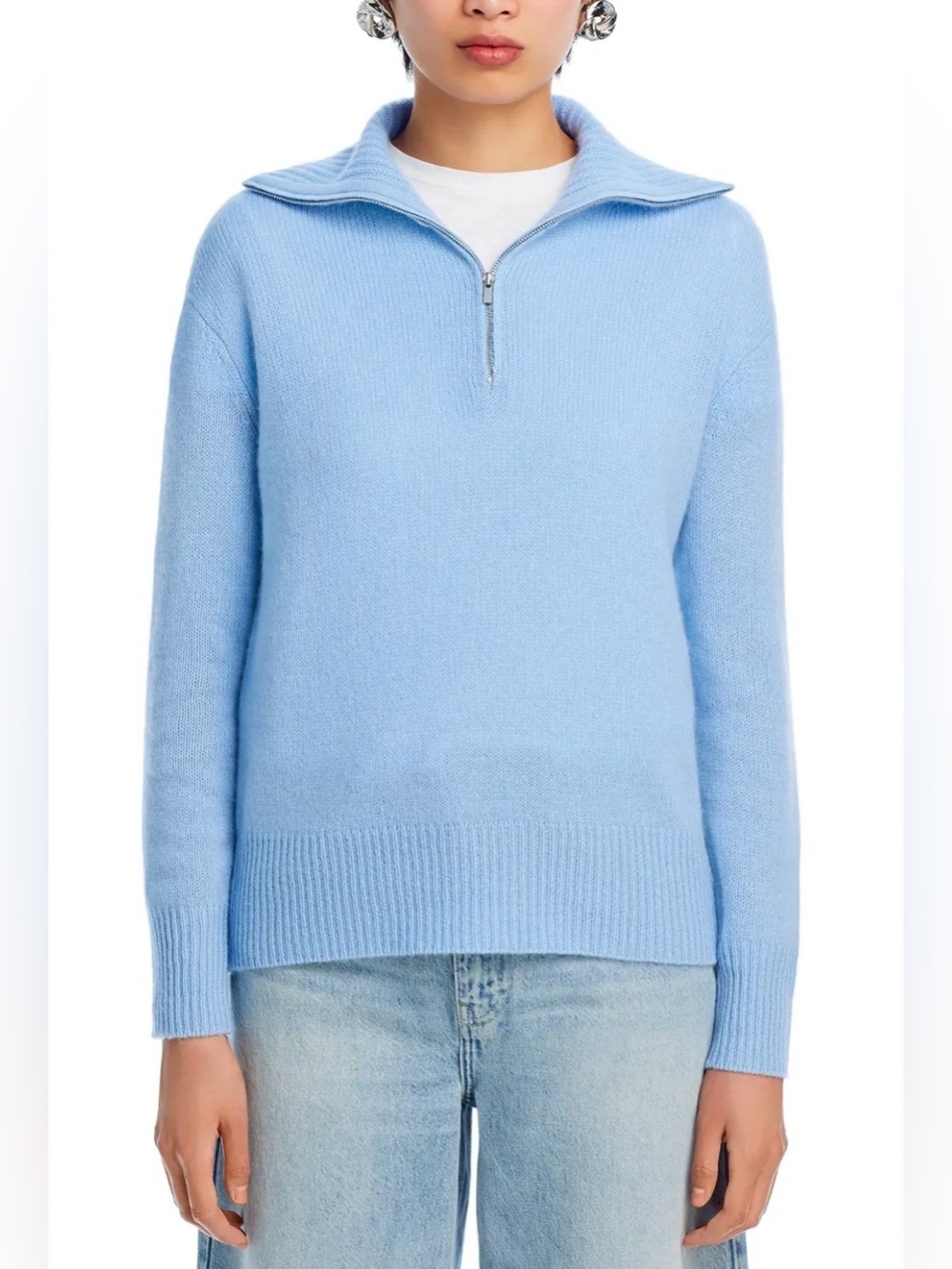 C by Bloomingdale's Light Teal Blue Cashmere Sweater XL Half Zip Quiet Luxury - Picture 3 of 9